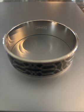 Coach Black Enamel Logo Bangle with Silver Trim
